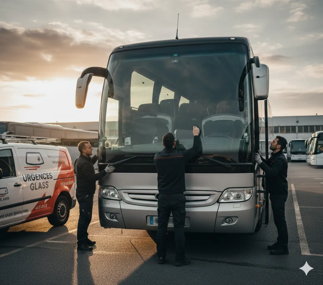 Avant après remplacement pare-brise poids lourd Mercedes Actros calibrage ADAS LDWS AEBS certifié Urgences Glass 2026