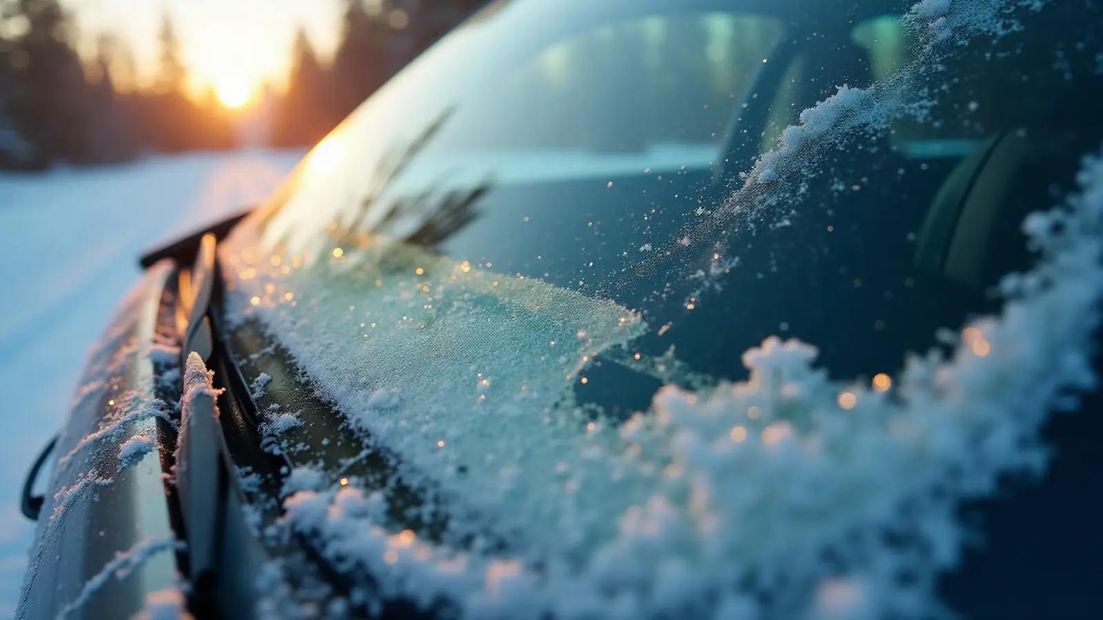 Impact grave sur pare-brise gelé découvert un matin d'hiver à -3°C avec cristaux de glace, nécessitant une intervention d'urgence immédiate