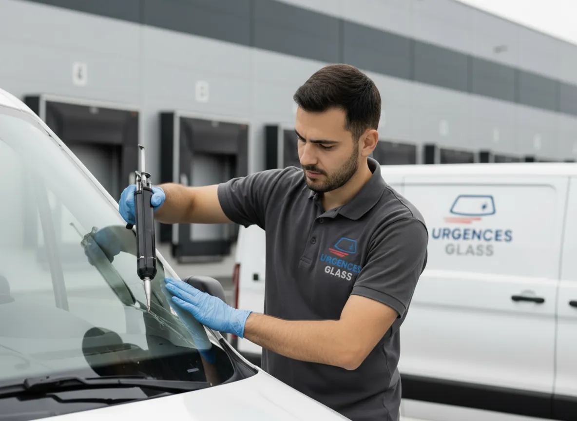Véhicule atelier mobile Urgences Glass équipé outils professionnels remplacement pare-brise domicile Paris IDF 2026